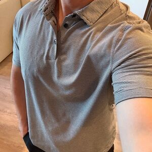 Lululemon Men's Black & White Striped Polo